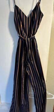 House Of Polly Striped Faux Wrap Jumpsuit